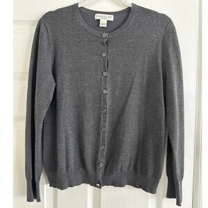 Melrose Chic Button Front Cardigan Sweater Top Staple Classic Gray Size Large